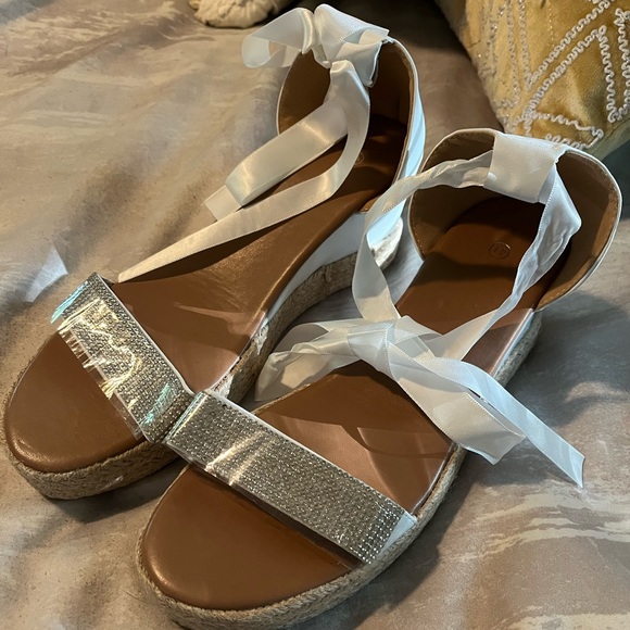 White rhinestone espadrilles BRAND NEW - Picture 1 of 4